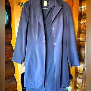 SALE! BEBE 3 piece suit-long jacket, dress & pants Navy-Purple Sz 6(M)Exquisite